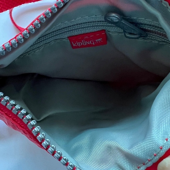 KIPLING Alvar Crossbody Bag Red w Monkey Charm 3 Zippers Mini 7" x 8" x 1" Small - Picture 6 of 7